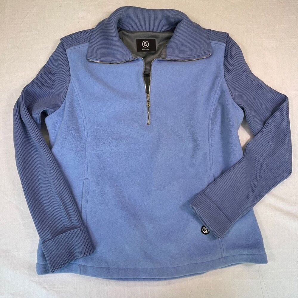 Bogner Blue Fleece Lined Half Zip Mock Neck Long Sleeve Pullover Sweater Size 40